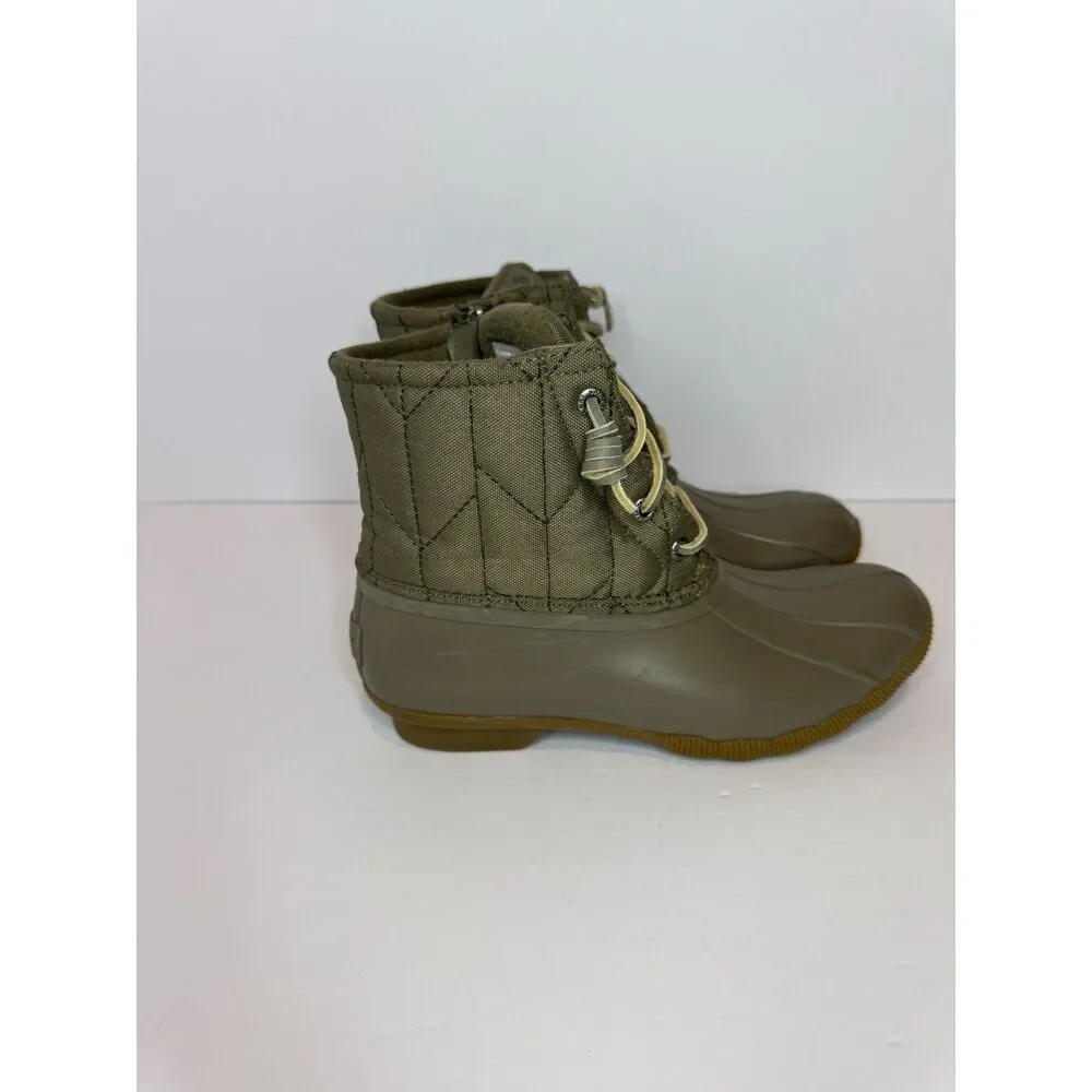 Sperry Saltwater Duck Boots Womens 6.5 Olive Green Waterproof Lace Up Rain Boots - Picture 5 of 8